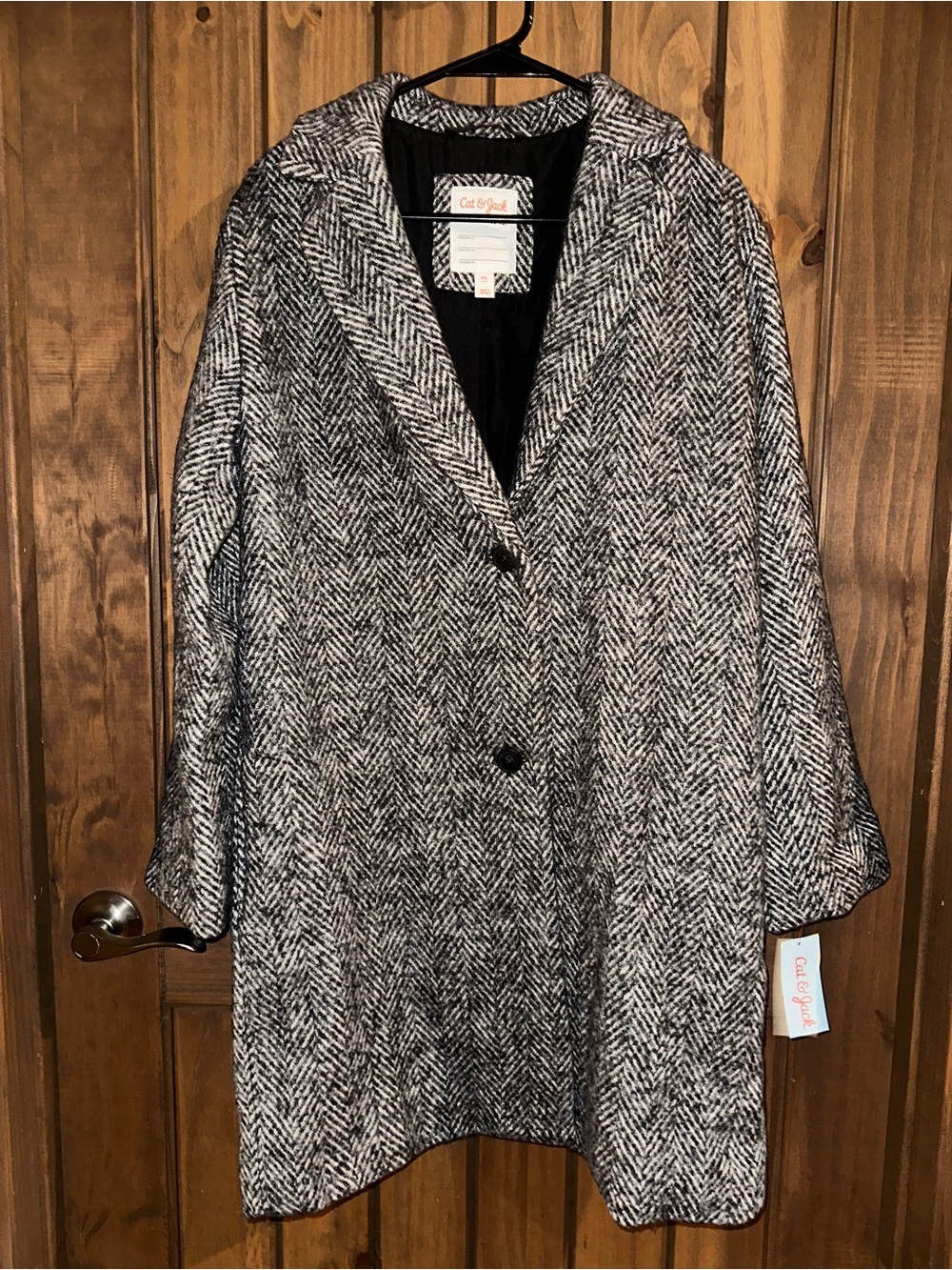 Cat & Jack Black & White Herringbone Pea Coat